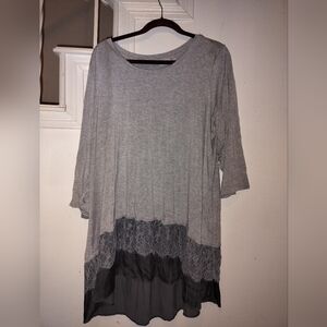 Gray Lace Hem Tunic Top